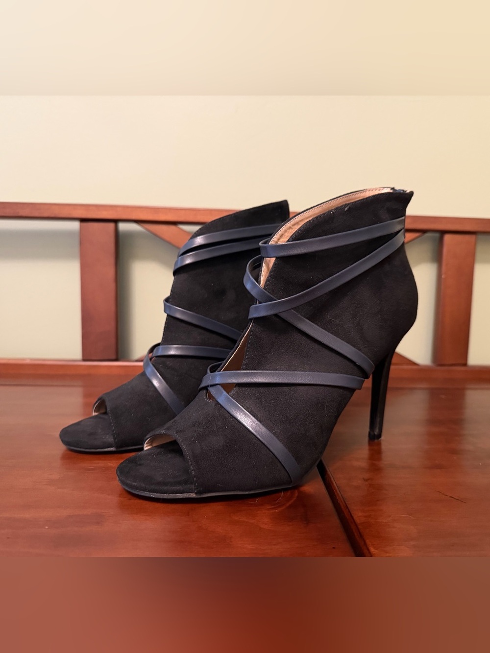 Journee Collection Black Strappy Open-Toe Stiletto Booties
